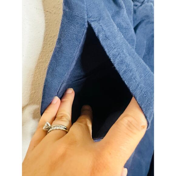 ONIA Dark Blue Linen Blend Wide Leg Drawstring Trousers Pants Size Medium - Picture 7 of 13